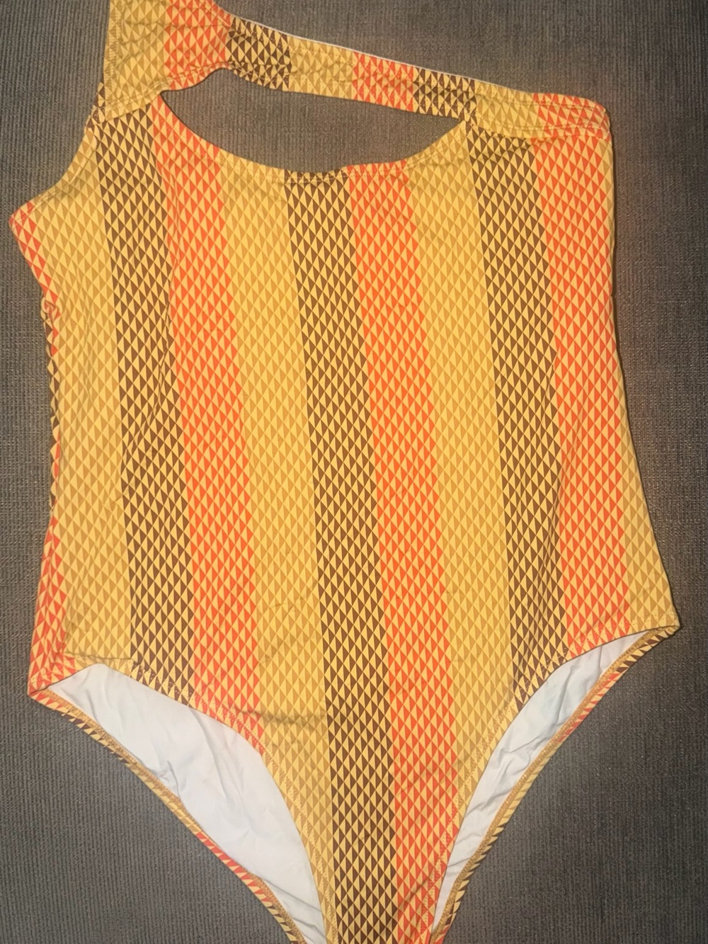 Hawaii's Finest One-Shoulder One-Piece Swimsuit in Yellow, Orange, Brown